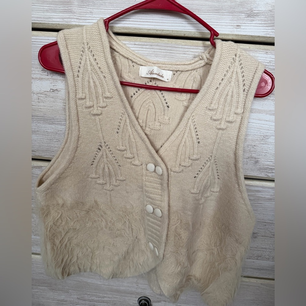 Cream Sleeveless Knit Button Sweater Vest